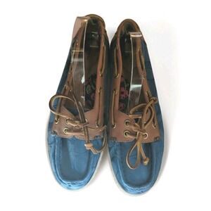 Coach Richelle Blue Boat Shoe Loafers Size 9 Logo Jacquard Preppy Nautical